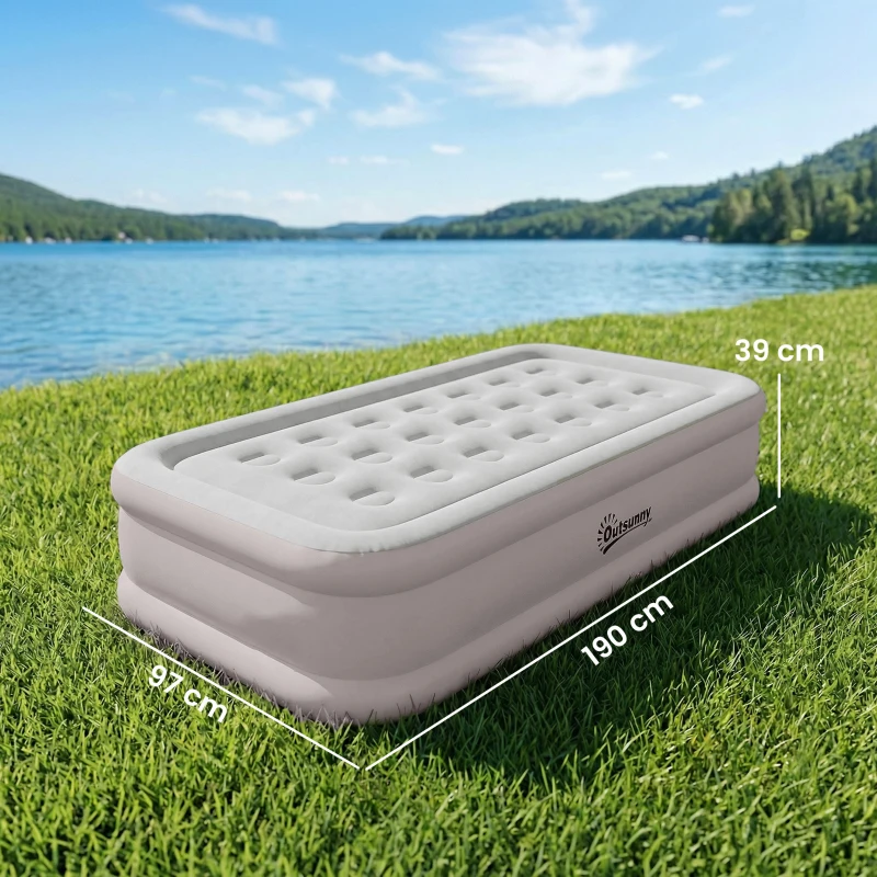 Outsunny Colchón Hinchable Individual Plegable con Bomba Inflado 3 Min Desinflado 2 Min Bolsa Carga 200 kg 190x97x39 cm Caqui