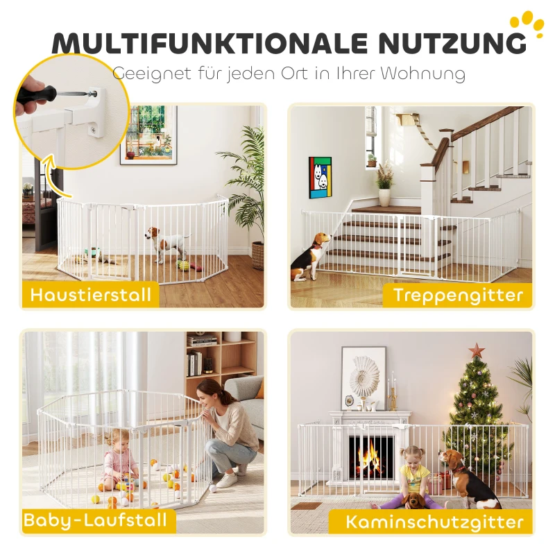 PawHut Haustierzaun, 6-Panel-Barriere mit Tür, faltbar, für kleine & mittelgroße Hunde, Kunststoff, Kohlenstoffstahl, Weiß