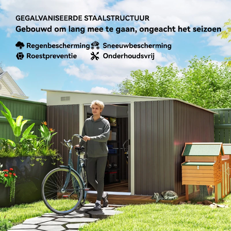 Outsunny Metalen Tuinschuur Metaal, Met Dubbele Vergrendelbare Deuren, 2,8x3,45x2,01m, Grijs(m-5)