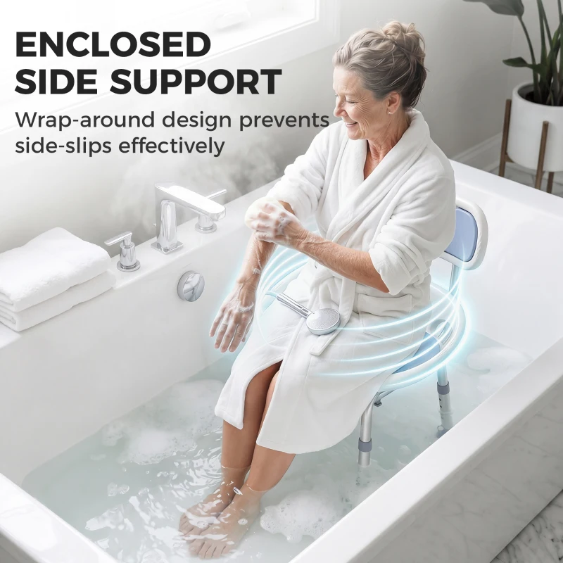 HOMCOM Shower Chair with Padded Seat Adjustable Height Shower Stool Bath Seat with Back and Anti-Slip Feet