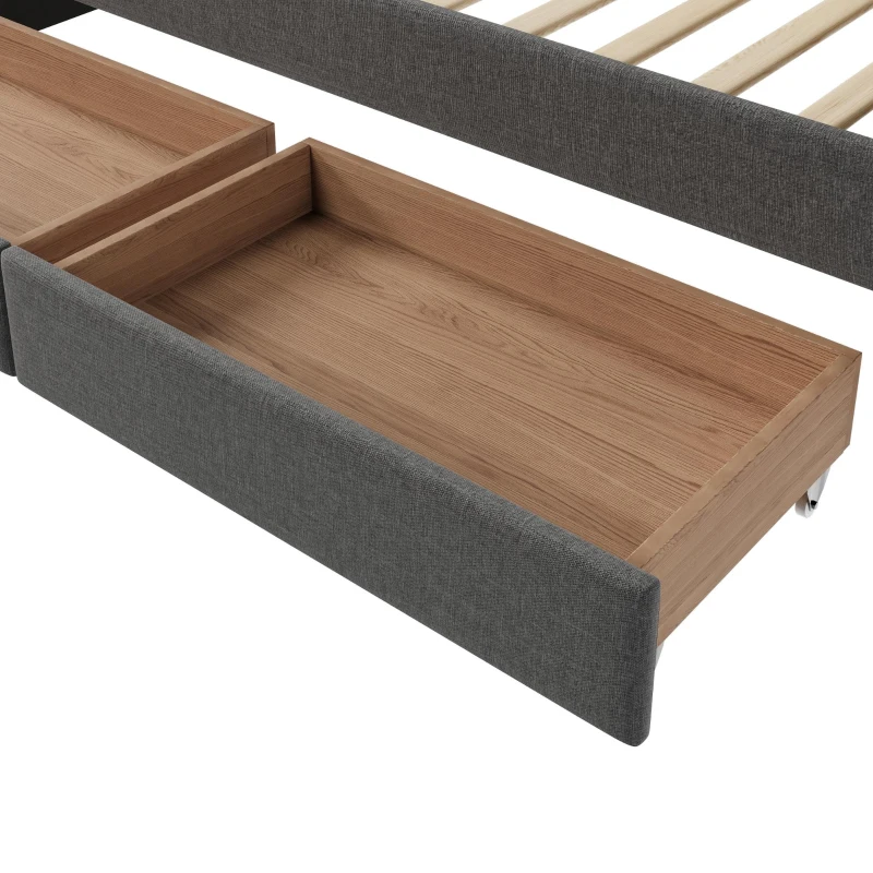Upholstered Daybed with Integrated USB & Type‑C Charging, Storage Headboard Single Bed for Contemporary Bedrooms, 197.5L x 107W x 70H cm, Grey