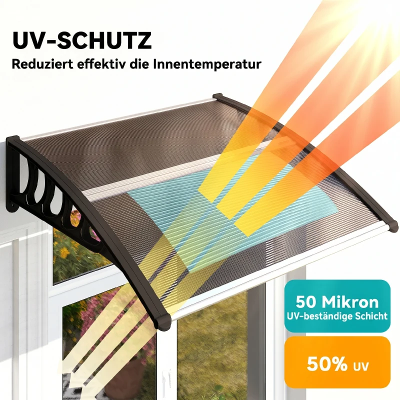 Outsunny Türüberdachung, Schutz vor Regen, Wind und Hagel, Polycarbonat, Aluminium-Verbindungstangen, 103 x 96,5 x 27 cm, Braun