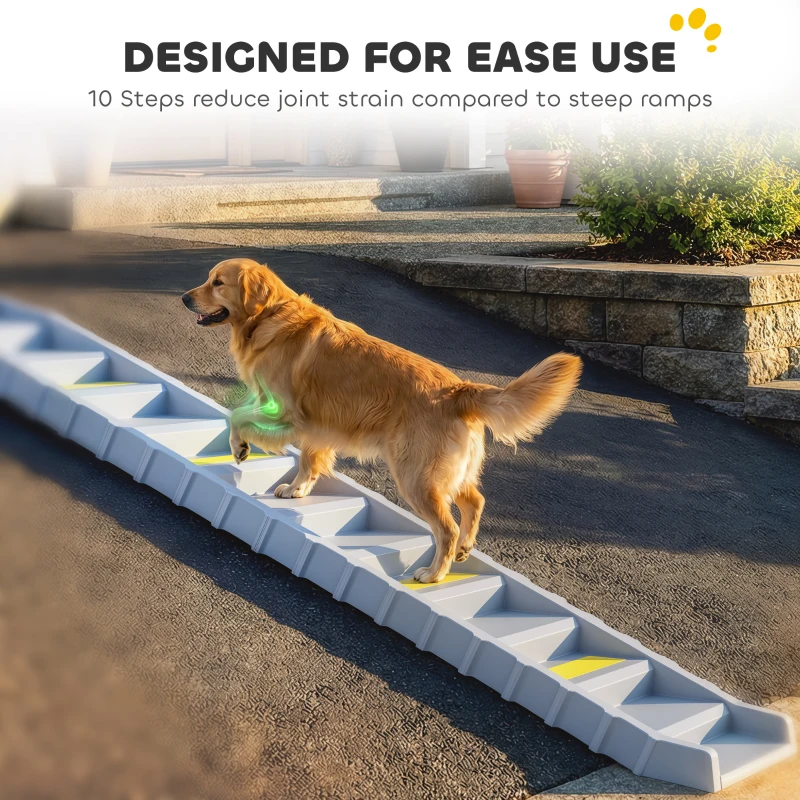 PawHut Dog Car Ramp with Anti-Slip Steps, 10-Steps Pet Stairs for Pets to Access Cars and High Beds, Grey