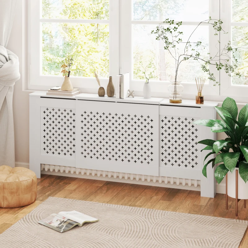 HOMCOM Copritermosifoni a Griglia Incrociata con Lunghezza Regolabile, 136-200x21.5x91.7 cm, Bianco