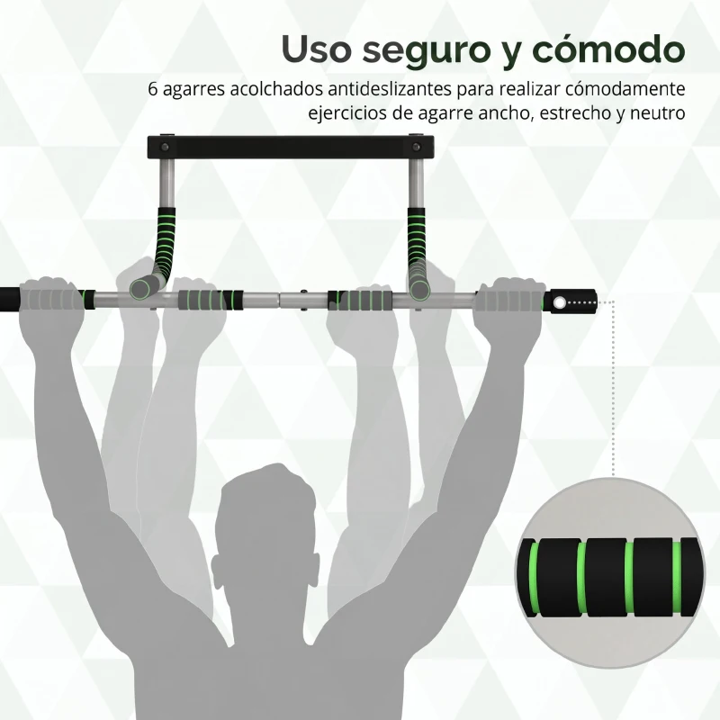 HOMCOM Barra de Dominadas Multifuncional Barra de Dominadas de Pared con Mangos Antideslizantes Carga 110 kg Gris y Negro