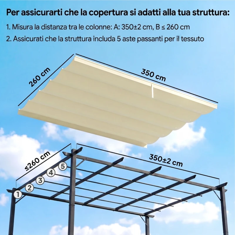Outsunny Tettuccio di Ricambio per Pergola Gazebo da Giardino da 3x4 m in Poliestere, Crema