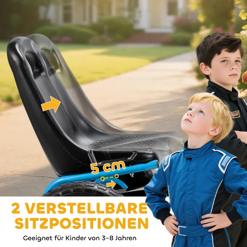 AIYAPLAY Pedal-Gokart für Kinder, höhenverstellbarer Sitz, EVA-Räder, Bremse, Kupplung, 3-8 Jahre, Blau