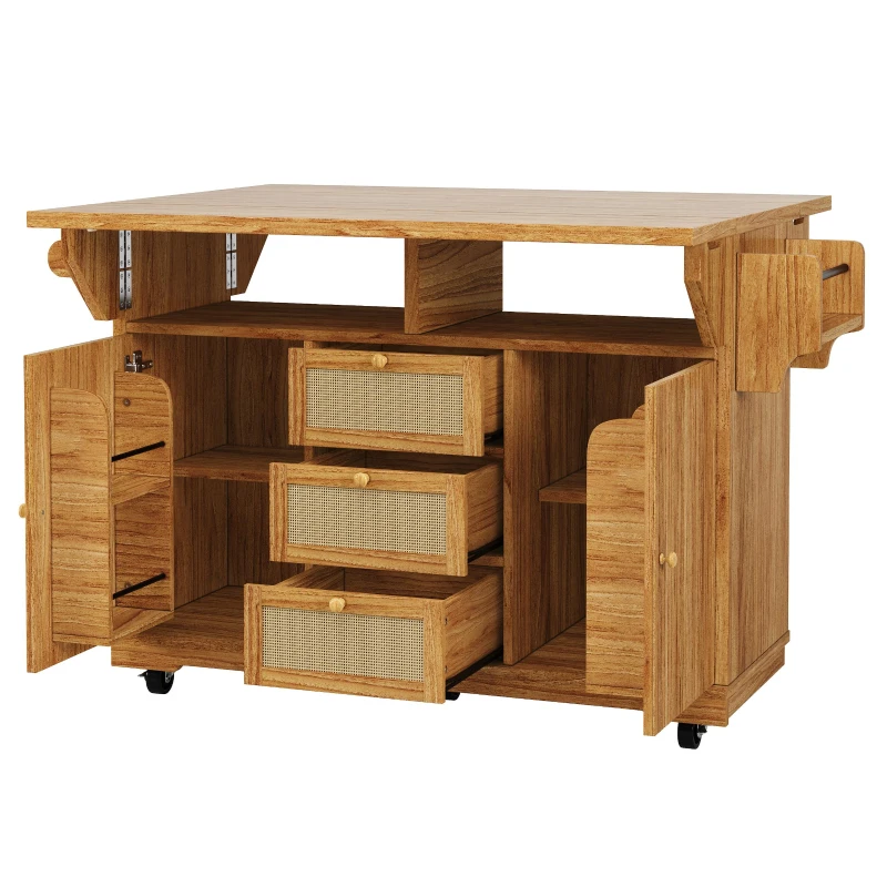 Foldable Serving Trolley with Ample Storage and Snack Racks, Mobile Kitchen Island for Balconies or Dining Room, 142.5L x 40W x 95H cm, Dark Brown