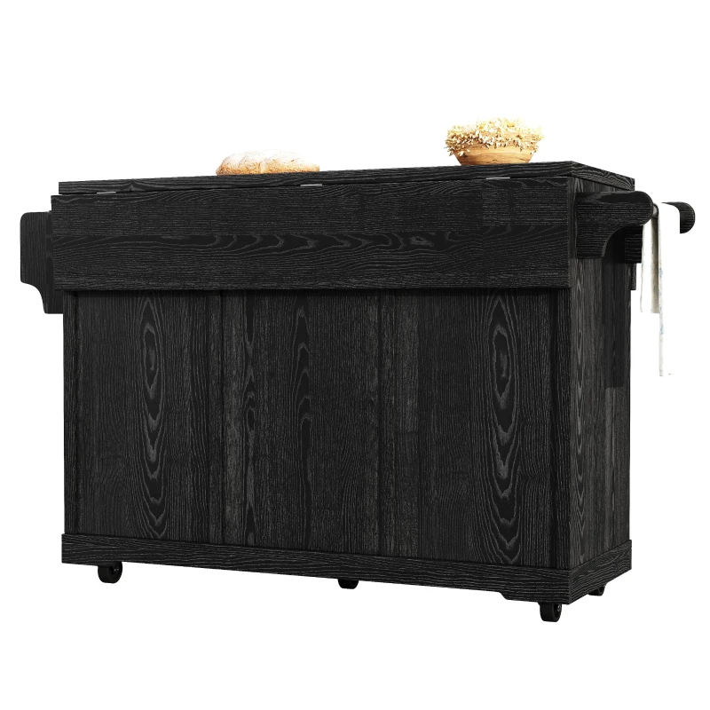 Foldable Serving Trolley with Ample Storage and Snack Racks, Mobile Kitchen Island for Balconies or Dining Room, 142.5L x 40W x 95H cm, Black