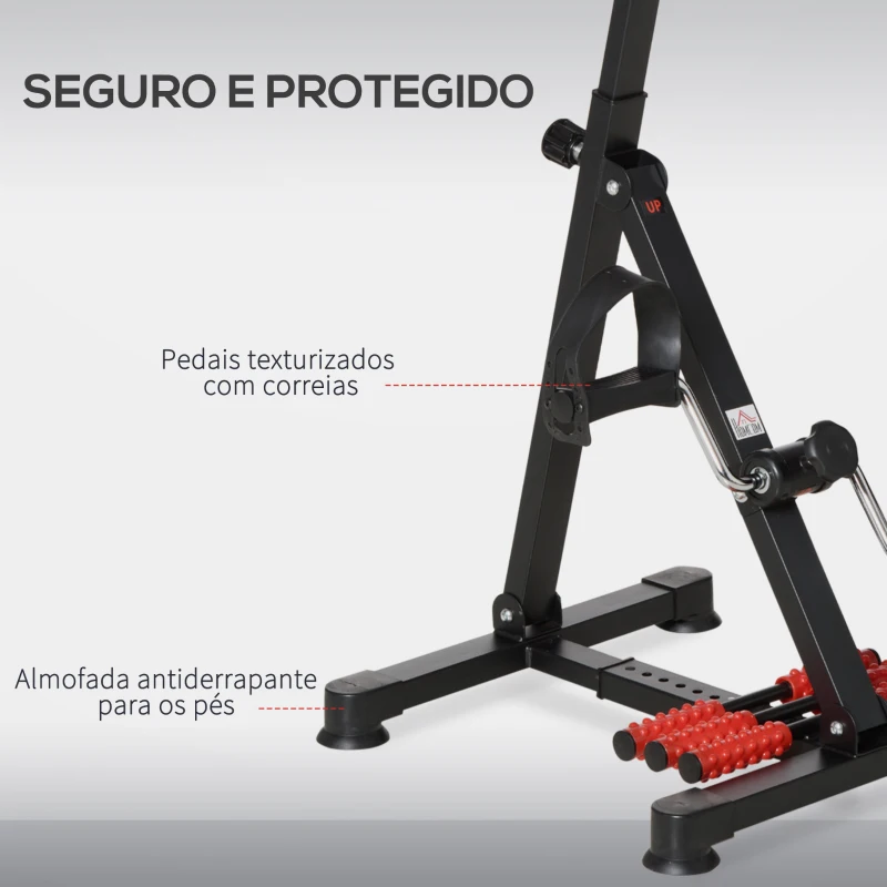 HOMCOM Pedais Estáticos de Pernas e Braços para Idosos Altura Ajustável 75-97 cm com Ecrã LCD e Rolo de Massagem