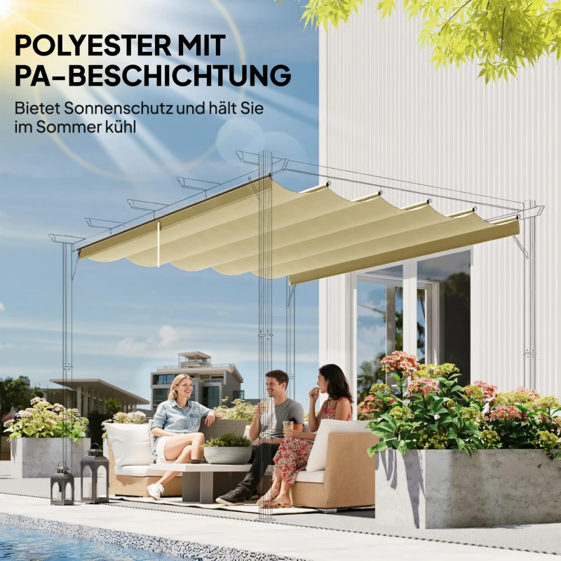 Outsunny Ersatzdach für 4 x 3 m Pergola, einziehbar, mit Regenabflusslöchern, wetterfest, Polyester, 350 x 260 cm Beige