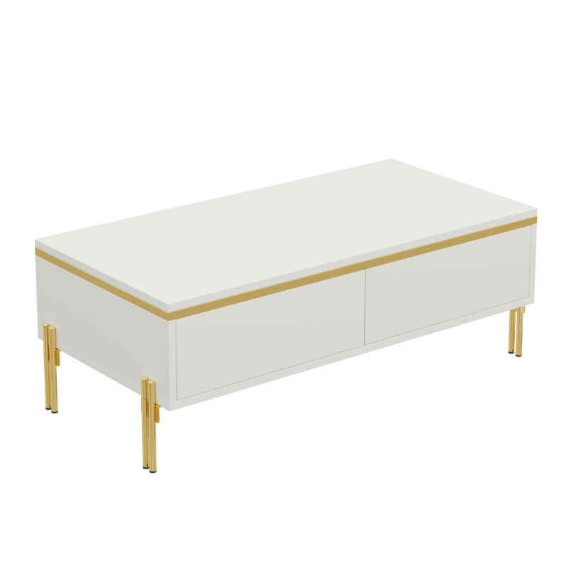Spacious Coffee Table with 2 Hidden Drawers, Versatile Room Table for Italian-Style Rooms or Cream-Toned Spaces, 100L x 50W x 36H cm, White