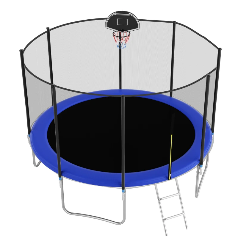 Trampolino da esterno, traverse rinforzate per le gambe, rete di sicurezza doppiamente imbottita, 366x366x256 cm, Blu