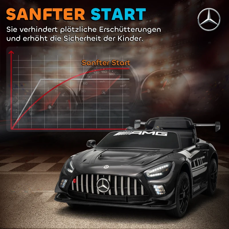 AIYAPLAY Mercedes-Elektroauto, Aufsitzauto für Kinder, 12V Batterie, LED-Lichter, Musikfunktion, Hupe, 3-8 Jahre, Schwarz