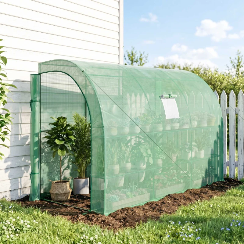 Outsunny Gewächshaus, Gartengewächshaus mit Kunststoff-Abdeckung, UV-beständig, 3 Etagen, Reißverschlusstüren, Grün(m-2)