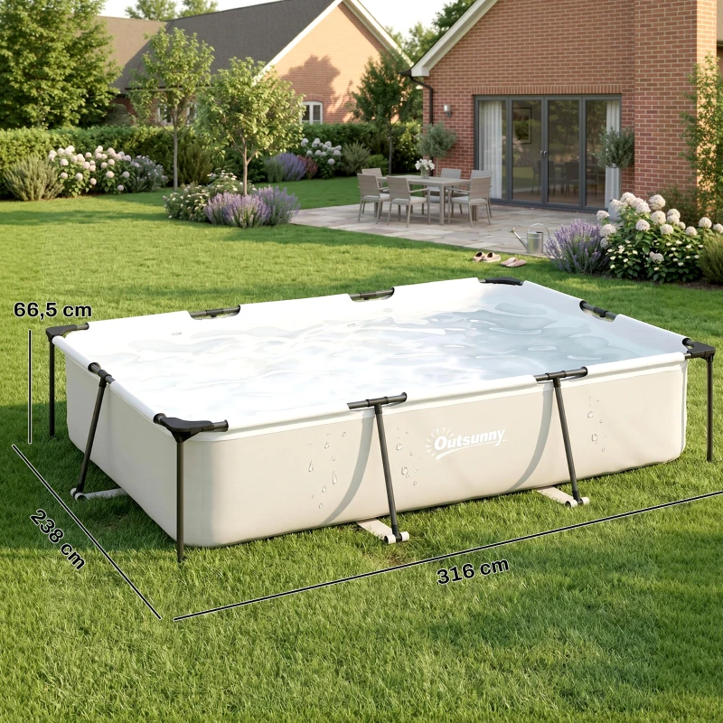 Outsunny Piscina Desmontable Tubular 316x238x66,5 cm 3700 L con Marco Metálico Parche de Reparación sin Depuradora Gris
