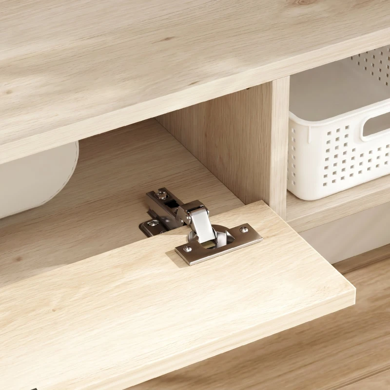 HOMCOM Meuble TV suspendu, meuble télé pour téléviseur jusqu'à 60 pouces, tiroir rabattable 2 étagères 140x24x16cm bois naturel