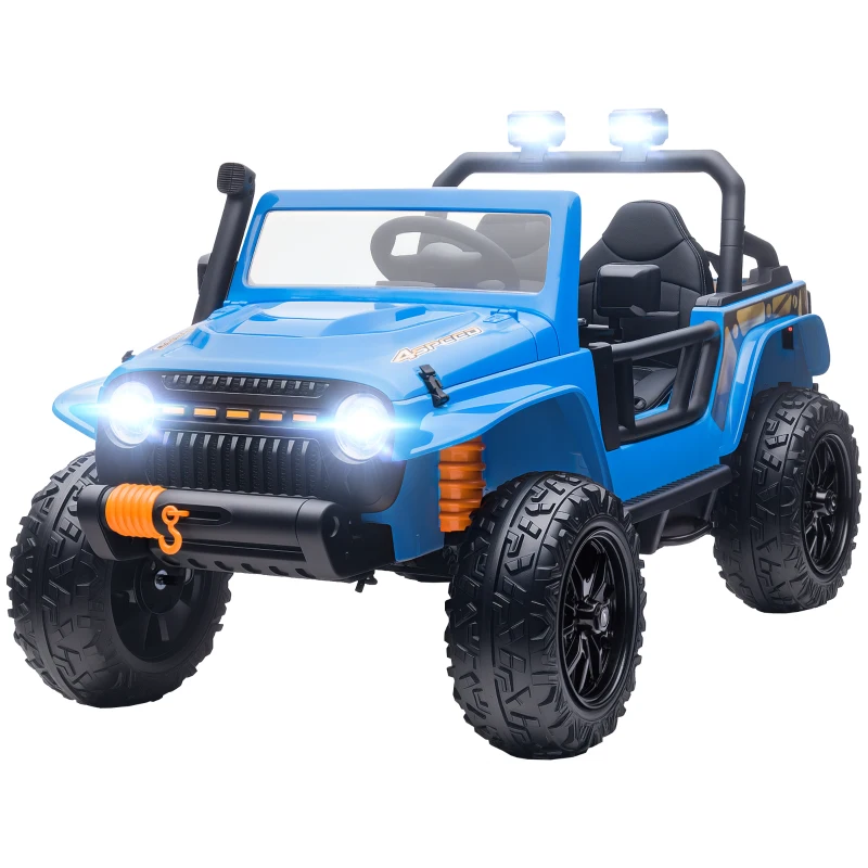 AIYAPLAY Elektrofahrzeug für Kinder, 12V Batterie, mit Eltern-Kind-Sitz, fernsteuerbar, Musik, Hupe, LED-Lichter, 3-8 Jahre, Blau