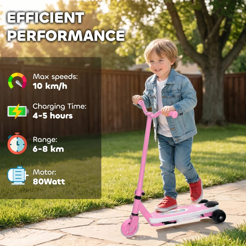 AIYAPLAY Electric Scooter for Kids Aged 4-7 Years, with Flashing LED Lights, Rear Auxiliary Wheels, Pink