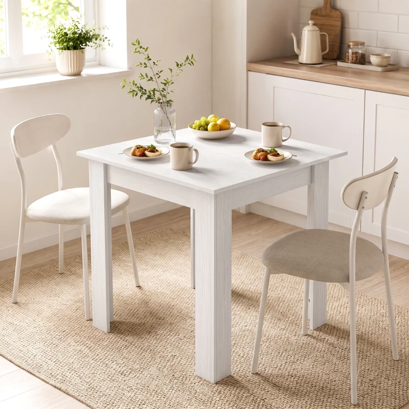 HOMCOM Square Dining Table, Modern Small Dining Table with Wood Effect, Space Saving, Non-slip Foot Pads, White