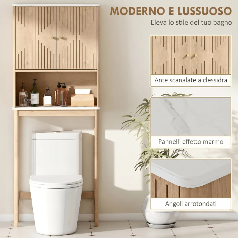 HOMCOM Mobile Sopra WC con Armadietto a 2 Ante e Ripiano Aperto, Barra Inferiore, 66x25x168 cm, Rovere