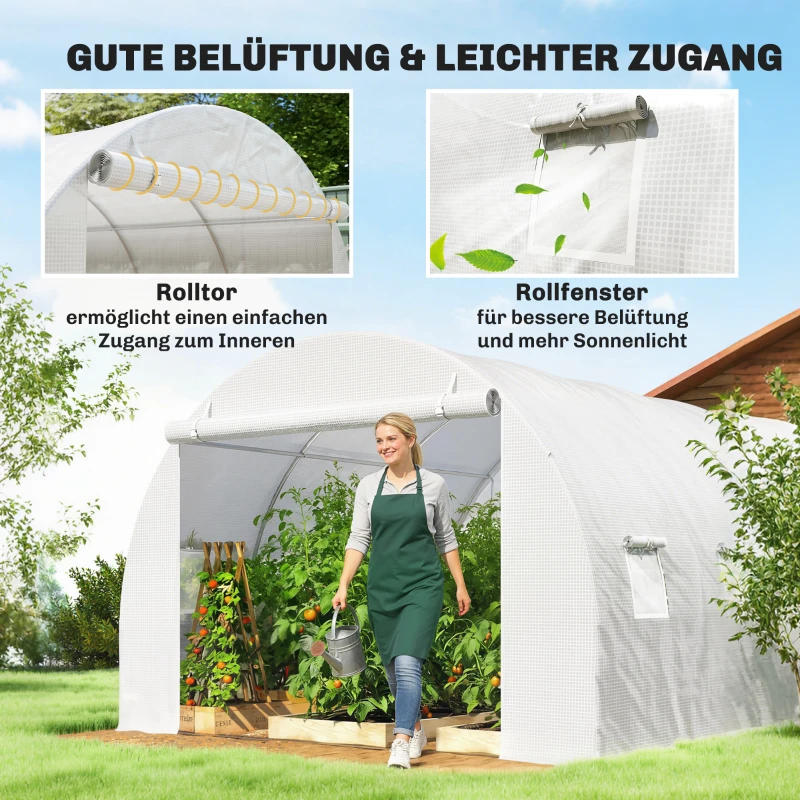 Outsunny Gewächshausfolie 3 x 3 m, wasserdicht Polyethylenfolie mit Rolltür, 6 Fenster, UV Schutz NUR Folie Weiß