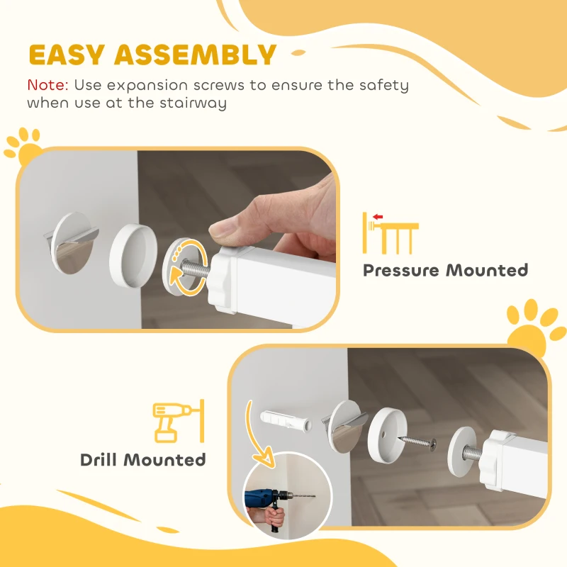 PawHut Baby Gate, Pet Safety Gate Pressure Fit, 76-81cm Wide with Two-Way Open, One-Hand Opening