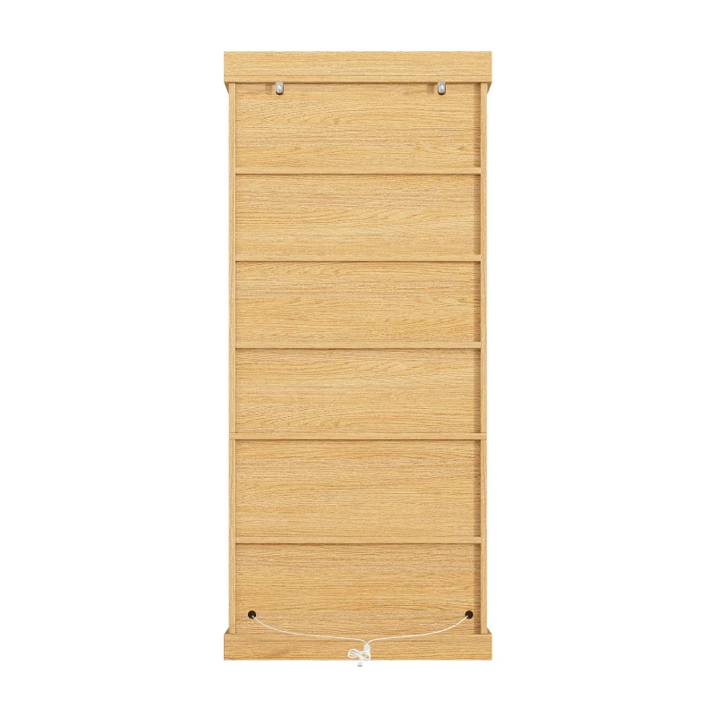 Modern Freestanding Display Cabinet with Height-Adjustable Shelves, LED Lighted Tall Showcase for Industrial Interiors, 80L x 40W x 180H cm, Natural