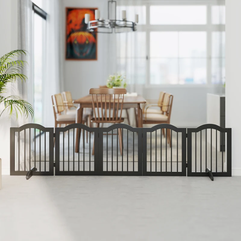 PawHut Absperrgitter Hund Freistehendes Schutzgitter mit Füßen, Klappbar Hundegitter, 5 Paneelen, 261,5 x 29,5 x 61 cm, Schwarz