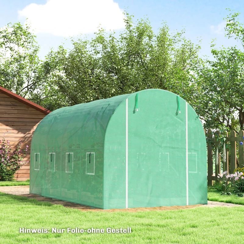 Outsunny Gewächshausfolie 4 x 2 m, wasserdicht Gartenfolie mit Tür, 8 Fenster, UV Schutz, Reißfest Polyethylen NUR Folie Grün