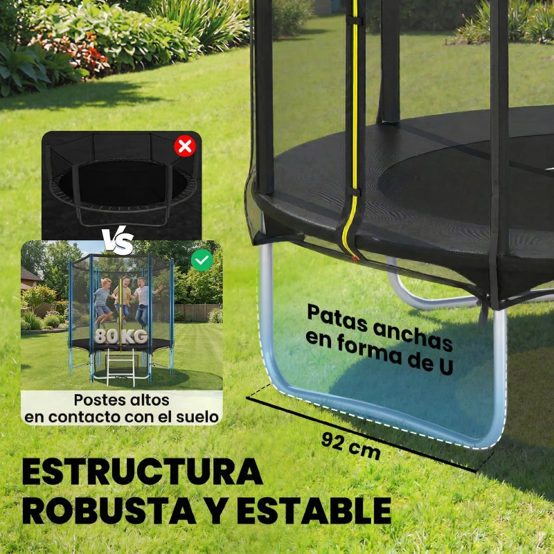 SPORTNOW Cama Elástica Exterior Ø183 cm Trampolín para Niños +6 Años Adultos con Red de Seguridad Escalera de 2 Peldaños Negro