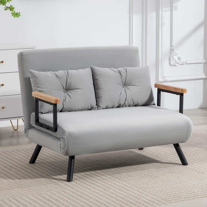 HOMCOM Sofá Cama Convertible 4 en 1 Sofá Cama 2 Plazas Plegable Respaldo Ajustable de 5 Niveles Almohadas 102x73x81cm Gris