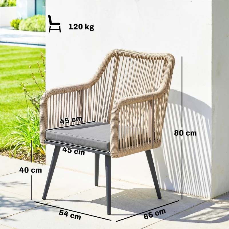 Outsunny Set de 2 Sillas de Jardín Exterior de Ratán con Cojines Reposabrazos y Marco de Acero para Terraza 54x65x80 cm Gris