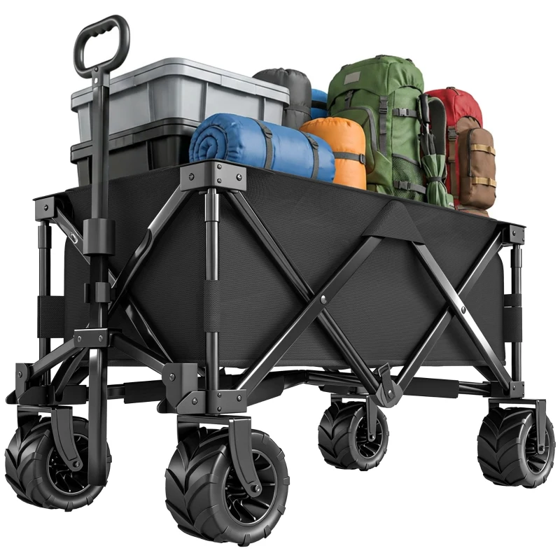 Outsunny Carucior plaja pliabil cu roti fata pivotante 360° si maner telescopic 108x55x55 cm negru