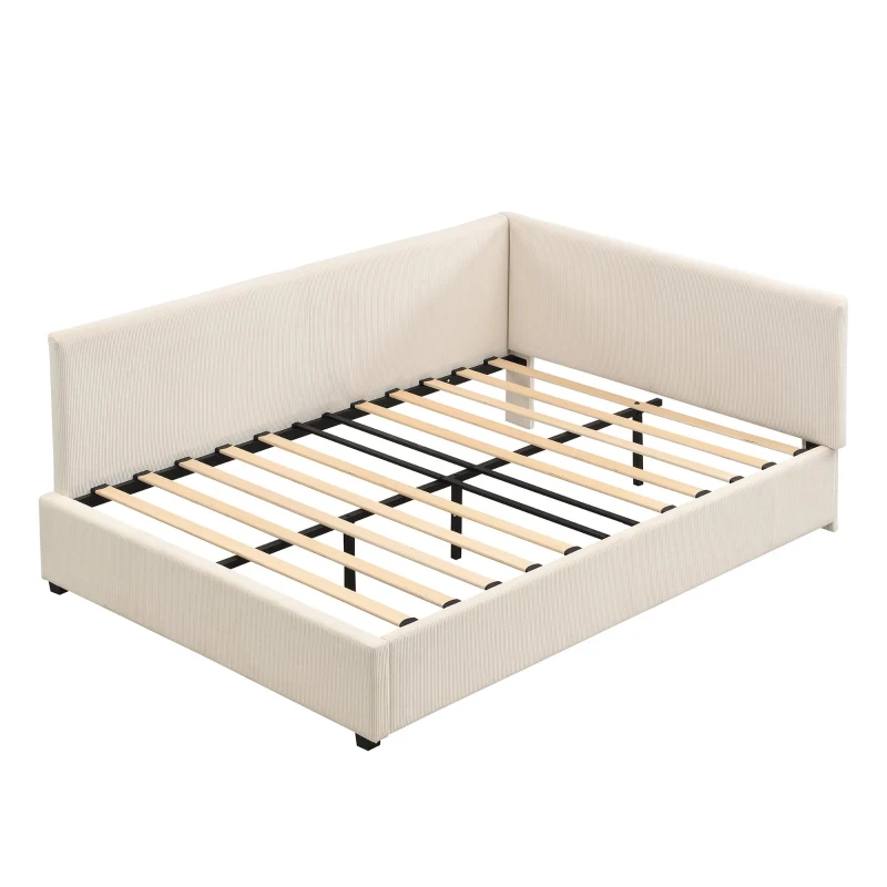 4ft6 Double Bed with Integrated Side Rails, Ideal Bed Frame for Children and Elderly Users, 194L x 146.5W x 82.5H cm, Beige