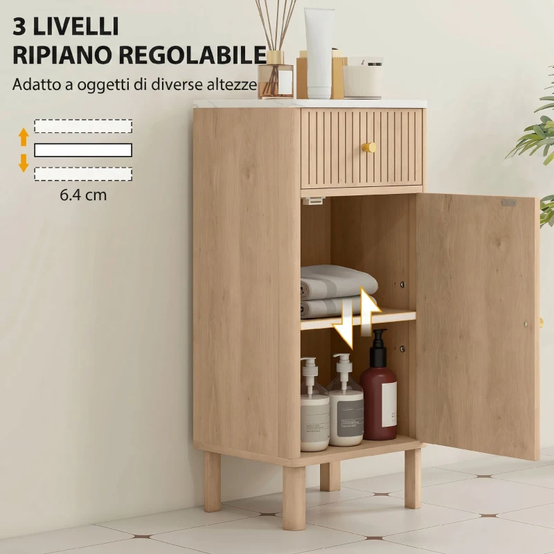 HOMCOM Mobile Bagno Salvaspazio con Cassetto e Anta, per Sala da Pranzo, Salotto, Soggiorno, Cucina, 36x30x80 cm, Rovere
