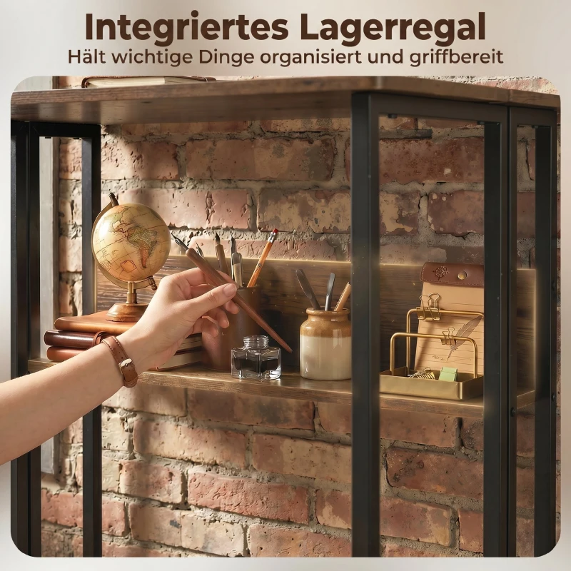 HOMCOM Klappbarer Schreibtisch mit Ablagefach, 80 cm Klapptisch für kleine Räume, Büro, Rustikales Braun