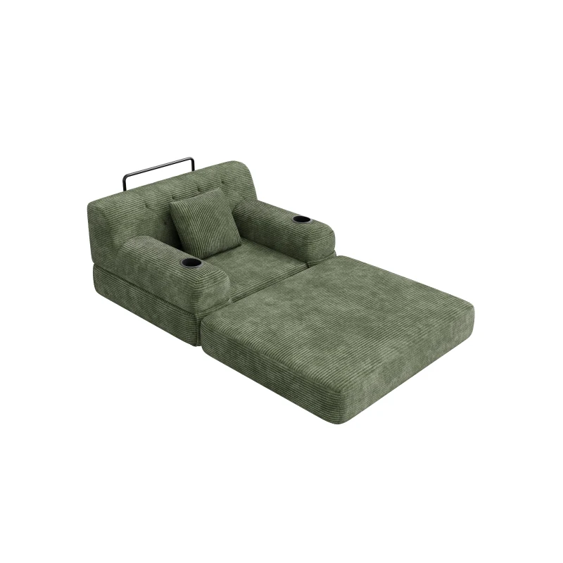 1-Seater Sleeper Sofa with Metal Frame and High-Density Foam, Single Convertible Chair Bed for Cosy Interiors, 107L x 80W x 81H cm, Green