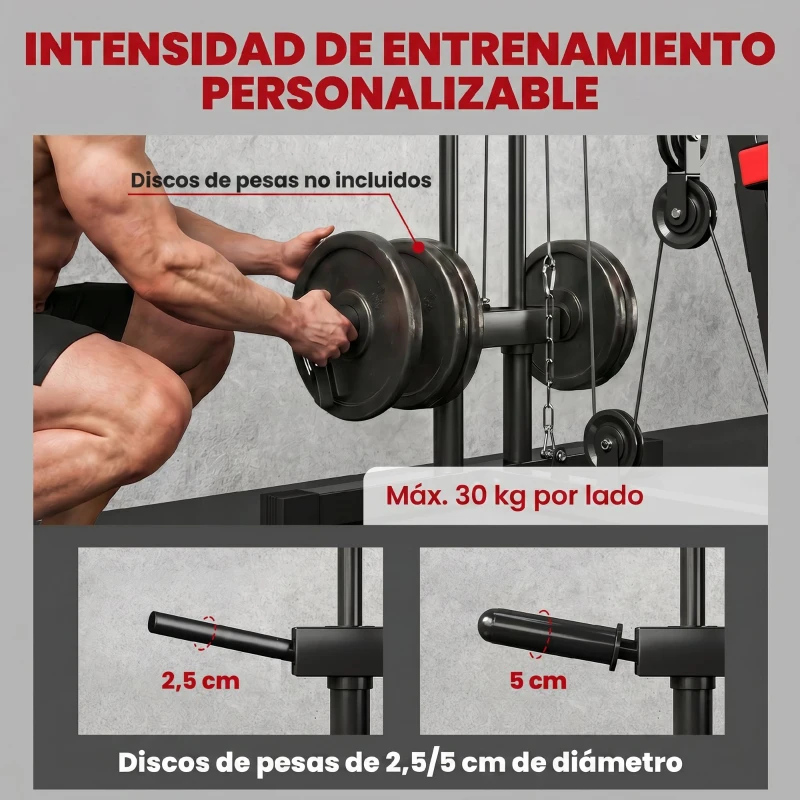 SPORTNOW Máquina de Musculación con Polea Alta y Baja Prensa de Pecho y Piernas Compatible con Discos 25 y 50 mm (No Incluidos)