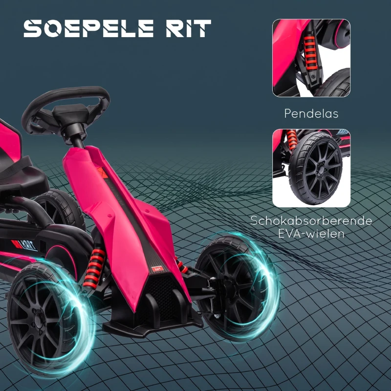 HOMCOM Gokart, kindervoertuig met verstelbare zitting, trapvoertuig, trapauto met handrem, 3-8 jaar, Buiten, Roze(m-6)