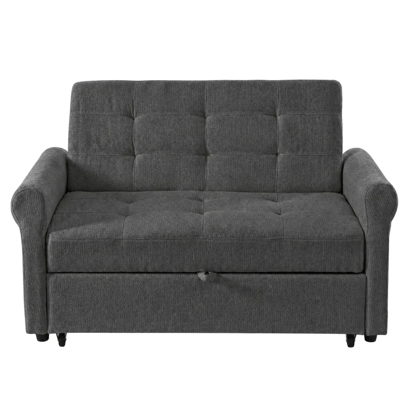 Convertible Sofa Bed with Adjustable Backrest, Functional Sofa with USB & Type-C Ports and Storage Pocket, 135L x 173W x 58H cm, Drak Grey