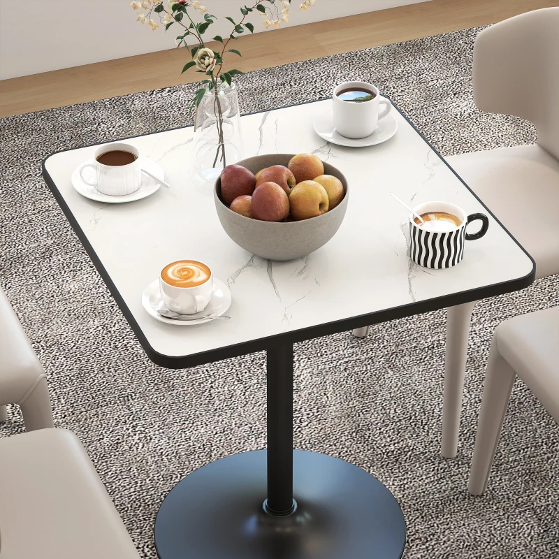 HOMCOM Eettafel, 70 x 70 cm vierkante keukentafel voor 4 personen met marmerlook voor keuken wit