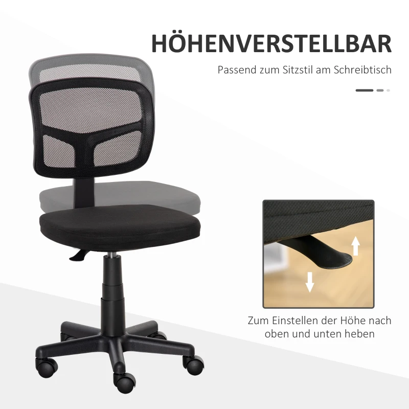Vinsetto Bureaustoel Ergonomische Bureaustoel, Verstelbare Draaistoel, Ruimtebesparend Zwart