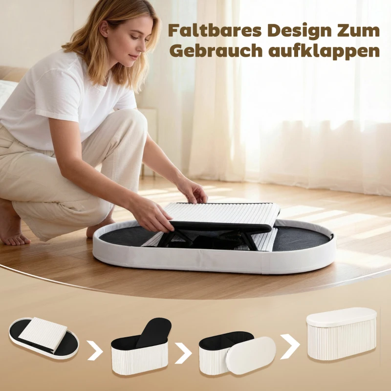 HOMCOM Zitbank met opbergruimte Opvouwbaar Gepolsterde bank met fluweel-look voor woonkamer 76 x 38 x 35 cm Crème