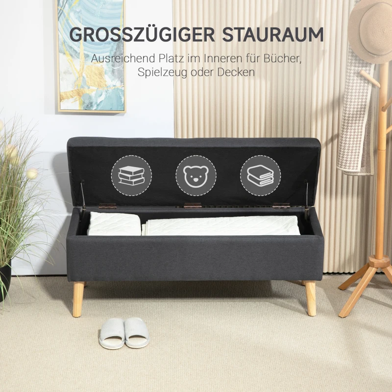 HOMCOM Gestoffeerde Bank met Opbergruimte, Bedbank in Linnenlook, Rubberhout, 110 x 39 x 45 cm, Donkergrijs