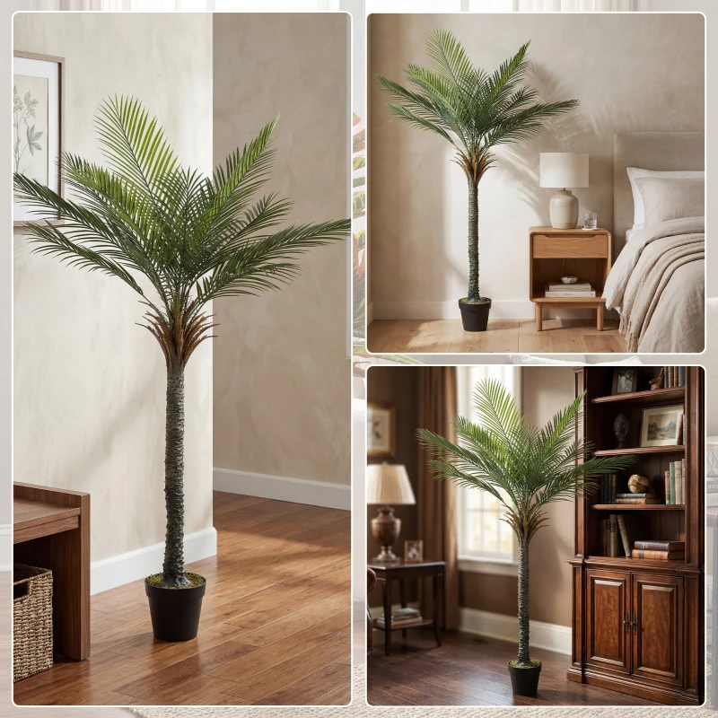 HOMCOM Künstliche Palme 180 cm Groß Kunstpalme Kunstpflanze im Topf wie echt für Wohnzimmer Balkon