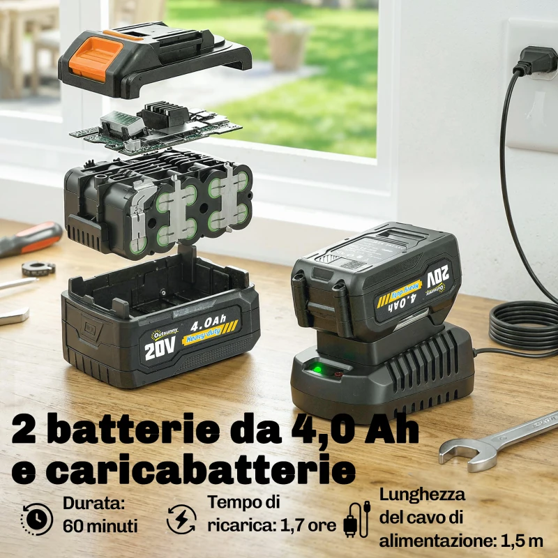 Outsunny Decespugliatore Regolabile a Batteria con Protezione, in ABS e Alluminio, 93x31x18.5 cm, Arancione