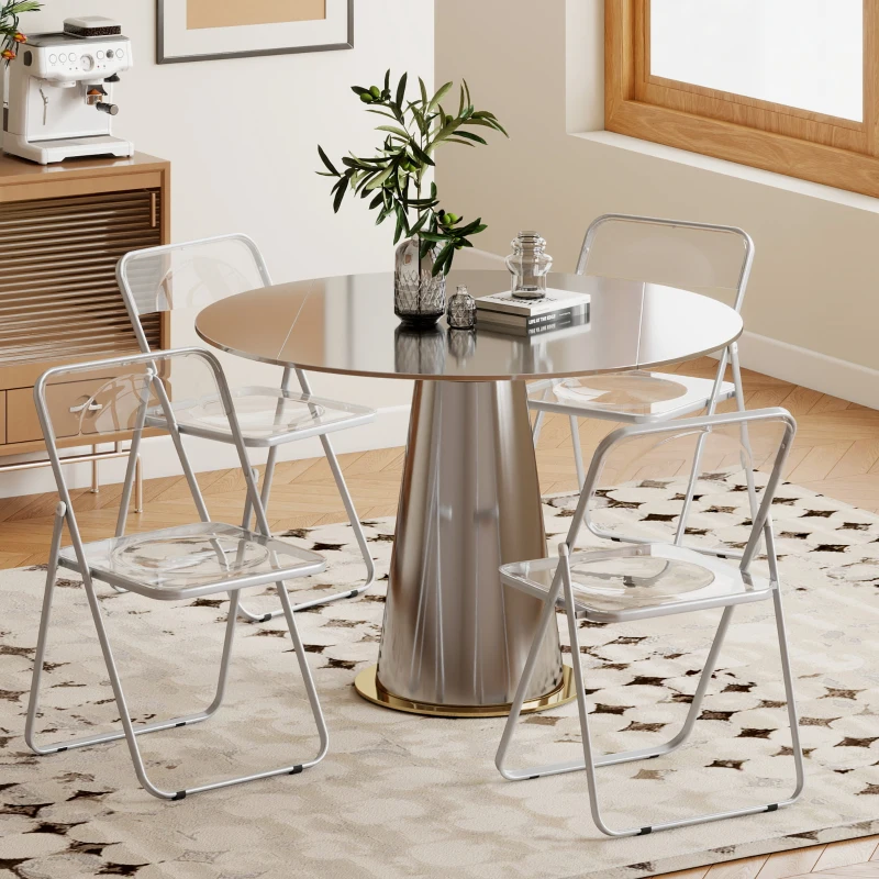 HOMCOM Lot de 4 chaises pliantes en acrylique et acier, chaises pliantes portables pour maison, salle à manger, transparentes