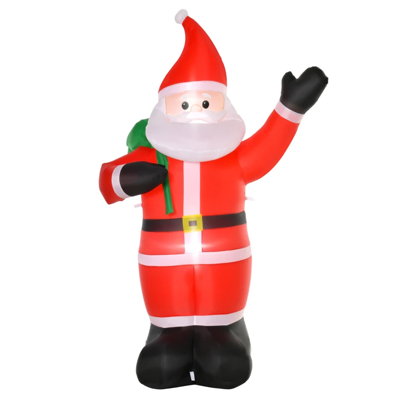 HOMCOM Kerstman, 2,40 meter groot, met LED-verlichting, zelfopblazende Tuindecoratie