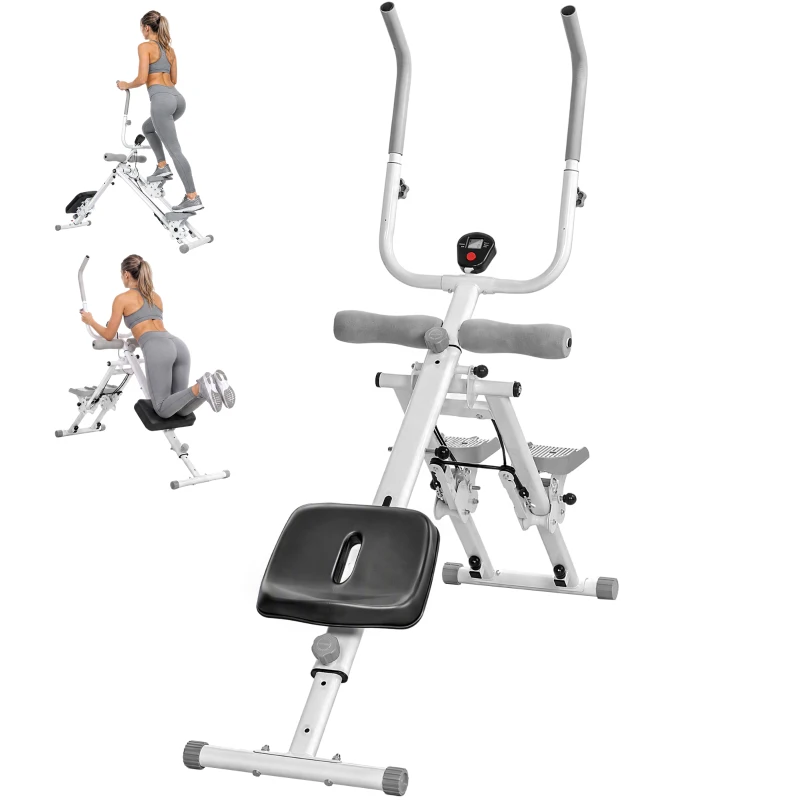 SPORTNOW 2-in-1 Ab Machine and Stair Stepper, Foldable Ab Trainer and Climbing Machine with LCD Monitor for Home Gym, White